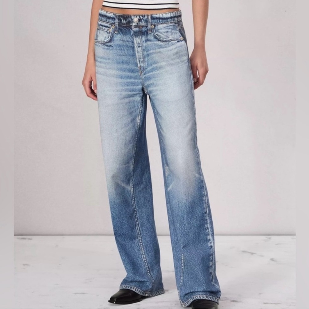 Mila Rosabella Light Wash Preppy Coastal Wide Leg Pull On Sweatpants Jeans M